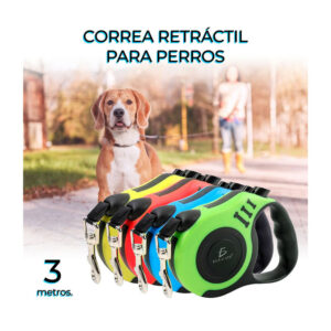 Correa retráctil para mascota 3m de largo, variedad de colores